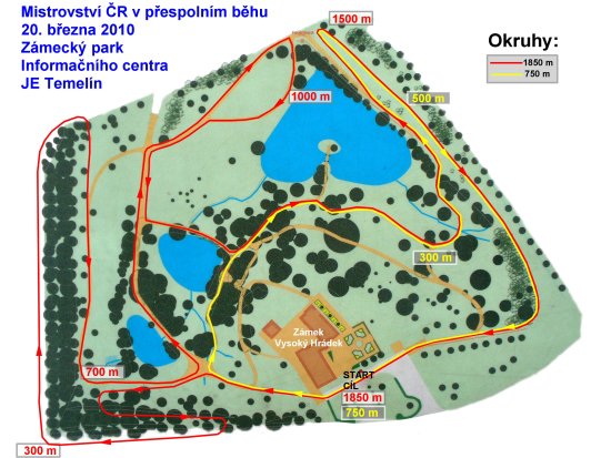 Trasa přespolní­ho běhu (okruhy 750 m a 1850 m)